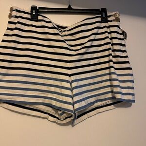 Striped Black Blue and White Women's Shorts